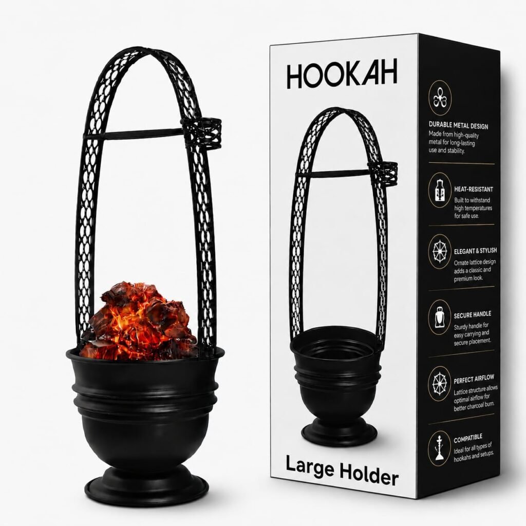 Black Zebra Smoke large hookah charcoal holder displayed beside its retail box